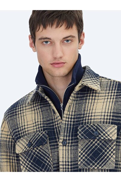 Kip Navy Blue Regular Fit Woven Overshirt