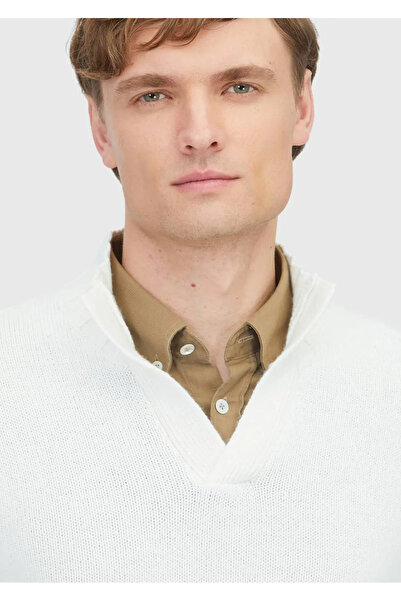 Ramsey Ecru Half Turtleneck Plain Knit Wool Blended Sweater Sweater