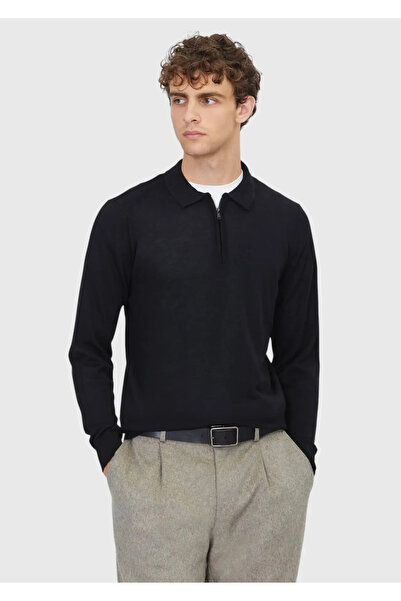 Ramsey Black Polo Neck Plain Knit Wool Blended Sweater
