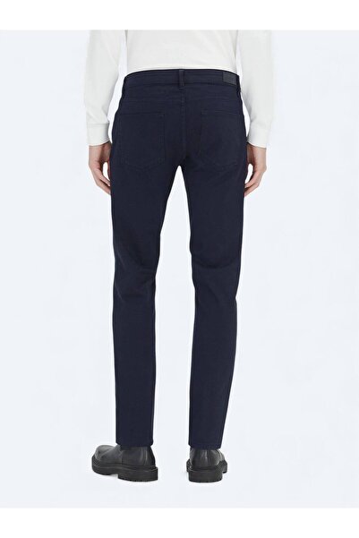 Kip Navy Blue Plain Woven Slim Fit Casual Cotton Blended Trousers