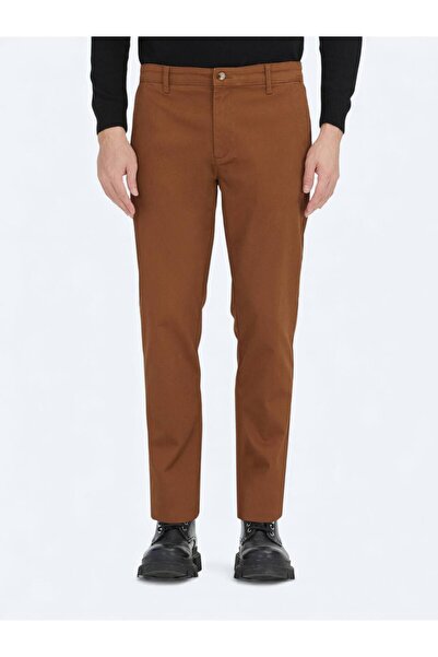 Kip Pantaloni casual din amestec de bumbac, cu țesătură dreaptă, cu păr de cămilă