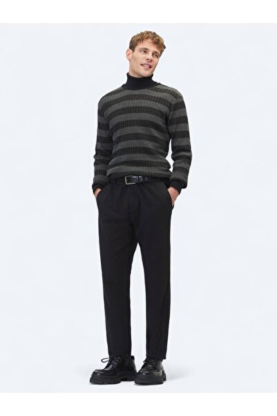 Kip Black Crew Neck Patterned Cotton Blend Sweater Sweater