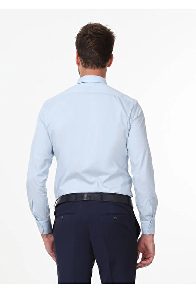 Ramsey Κλασικό μπλε βαμβακερό μονόχρωμο πουκάμισο