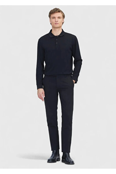 Ramsey Black Plain Weave Regular Fit Casual Cotton Blend Trousers