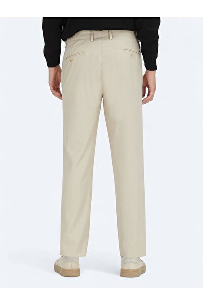Kip Pantaloni casual bej, țesuți drept, cu croiala normală