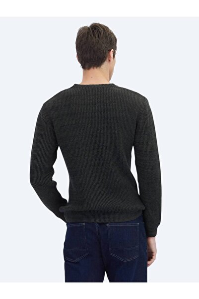 Kip Black Crew Neck Patterned Cotton Blend Sweater Sweater
