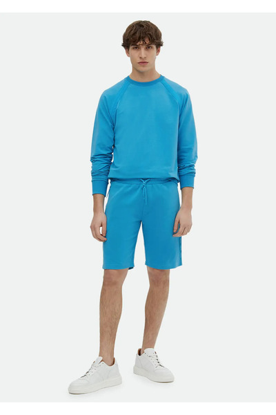 Ramsey Туркуазний бавовняний трикотаж з додаванням шовку, прямий крій, джоггінг-бермуди