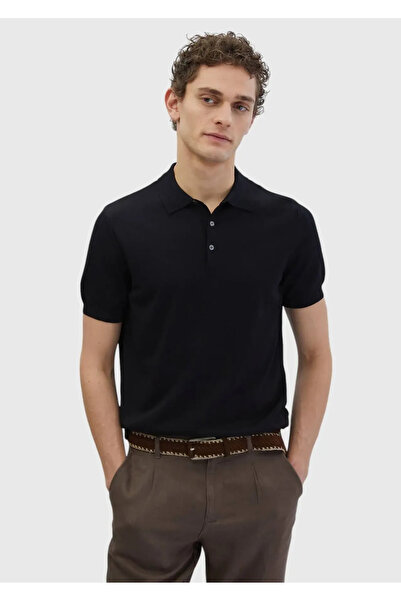 Ramsey Μαύρο πλεκτό πουλόβερ με γιακά Polo