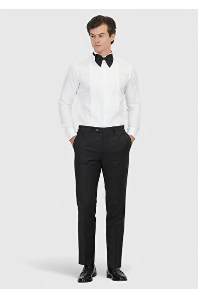 Ramsey Λευκό ίσιο πουκάμισο σμόκιν με κανονική εφαρμογή με διπλή μανσέτα