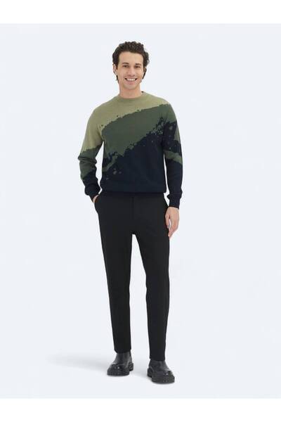Kip Navy Blue Half Turtleneck Patterned Wool Blended Knitwear Sweater