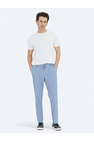Kip Blue Plain Woven Jogging Fit Casual Trousers