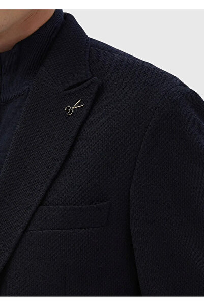 Ramsey Πλεκτό μπουφάν με μοτίβο σε μπλε ναυτικό χρώμα εφαρμοστό από μαλλί μεικτό