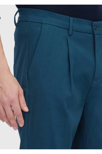 Ramsey Petrol Plain Woven Regular Fit Casual Cotton Blend Trousers