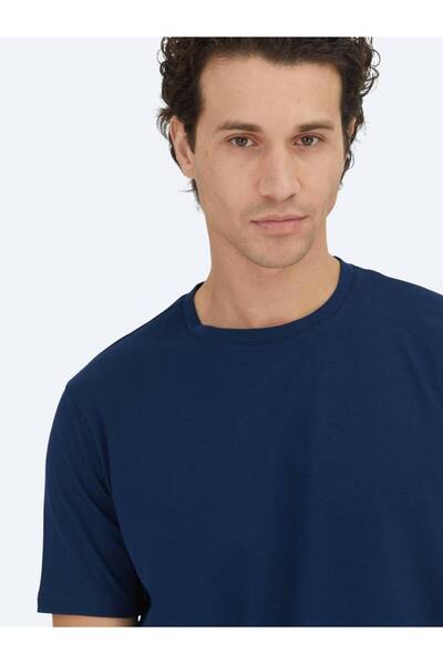 Kip Navy Blue Plain Crew Neck 100% Cotton T-Shirt