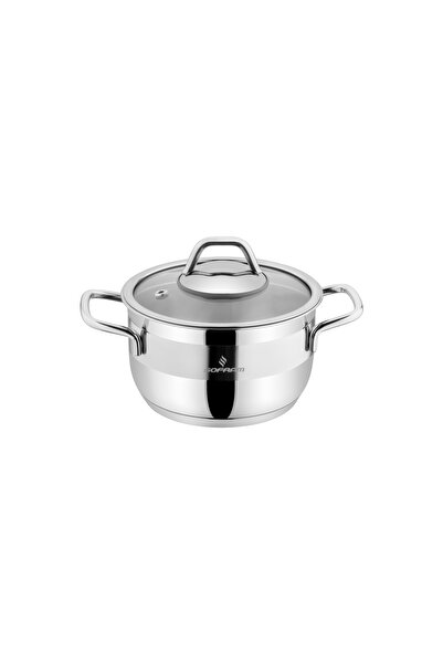 Sofram Turkish soft steel cooking pot, 16 cm, with a glass lid