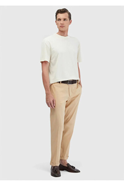 Ramsey Μπλουζάκι Ecru με Ζακάρ και Στρογγυλή Λαιμόκοψη