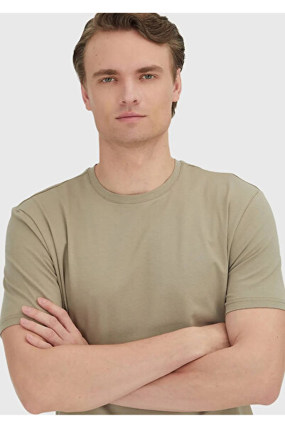 Ramsey Camel Hair Straight Crew Neck Cotton Blend T-Shirt