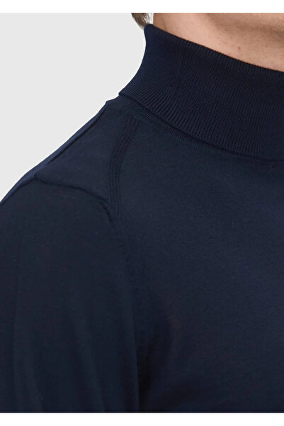 Ramsey Πλεκτό πουλόβερ με μαλλί με ίσιο ζιβάγκο Navy Blue