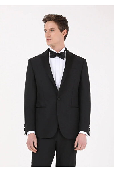 Ramsey بدلة سهرة منسوجة بياقة مزدوجة الصدر باللون الأسود - مقاس حديث