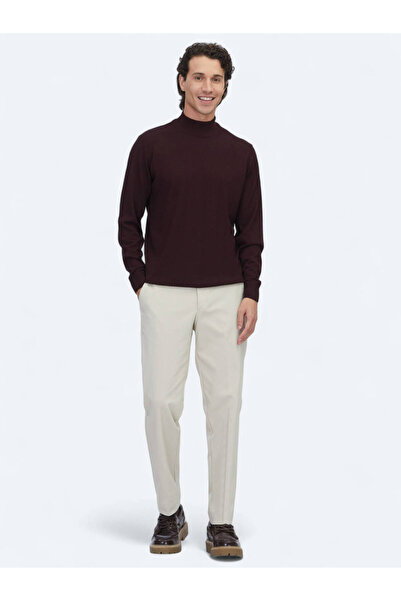 Kip Burgundy Half Turtleneck Jacquard Wool Blended Sweater