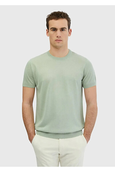 Ramsey Відкритий зелений велосипедний комір Плоский трикотаж з додаванням льону