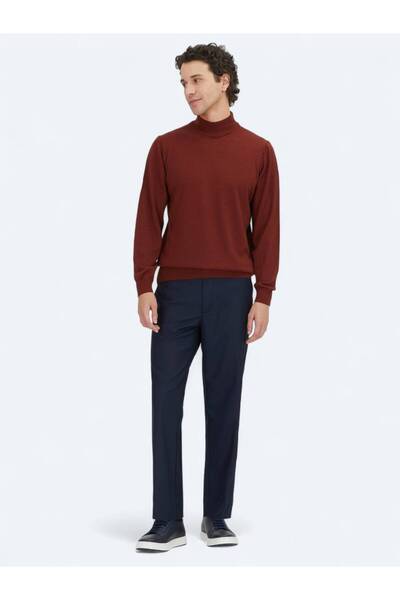 Kip Red Half Turtleneck Plain Knit Wool Blended Sweater