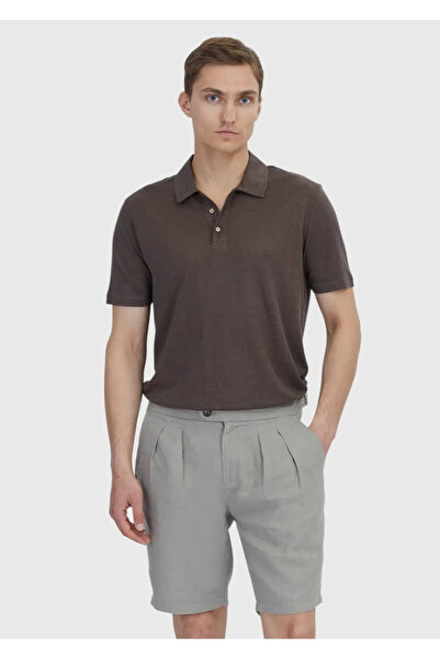 Ramsey Brown Plain Polo Neck 100% Linen T-Shirt