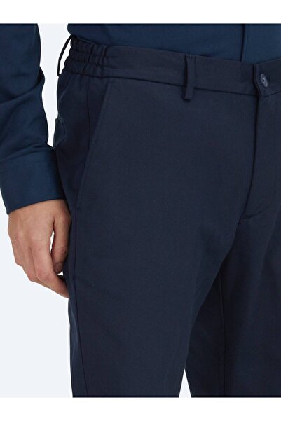 Kip Navy Blue Woven Jogging Fit Casual Cotton Blend Trousers