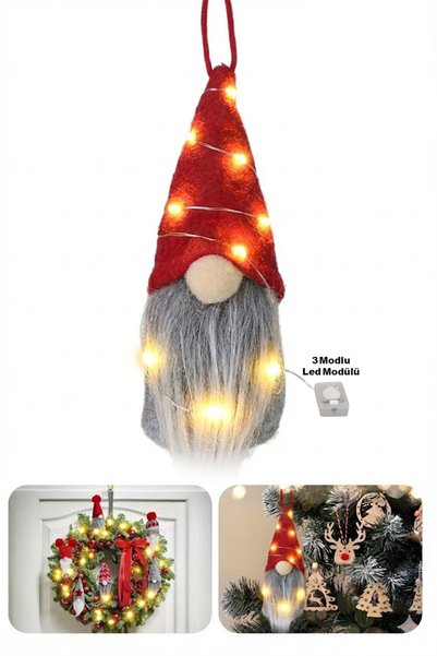 Kelira Işıklı Gnome Yılbaşı Süsü Yılbaşı Figürü Şans Cücesi Yıl Başı Noel Bab...