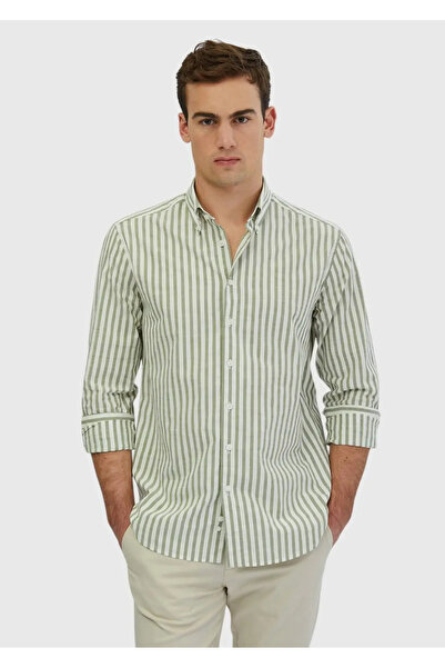 Ramsey Ανοιχτό πράσινο ριγέ πουκάμισο Casual Fit Woven Casual 100% βαμβακερό πουκάμισο