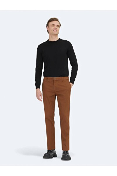 Kip Pantaloni casual din amestec de bumbac, cu țesătură dreaptă, cu păr de cămilă