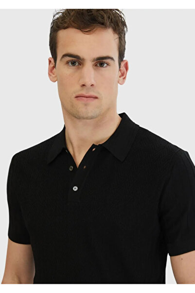 Ramsey Μαύρο πλεκτό ζακάρ με λαιμό πόλο