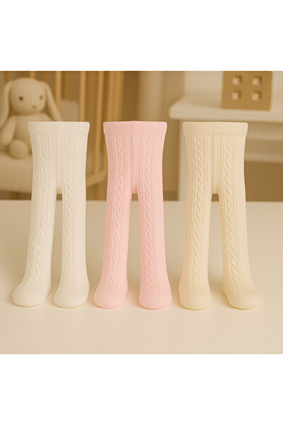 Pico Baby 3'lü Kız Bebek & Çocuk Pamuklu Külotlu Çorap Renkli Jakar Desenli