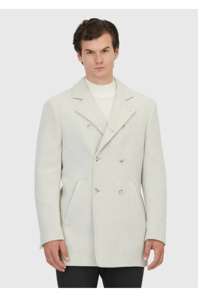 Ramsey Ecru Regular Fit Double Breasted Collar Casual Woven Coat