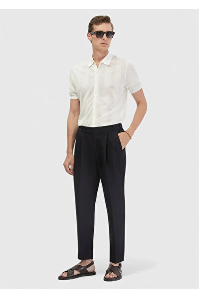 Ramsey Ecru Polo Neck Jacquard Linen Blended Cardigan