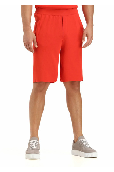 Ramsey Orange Regular Fit Plain Knitted Sports Bermuda