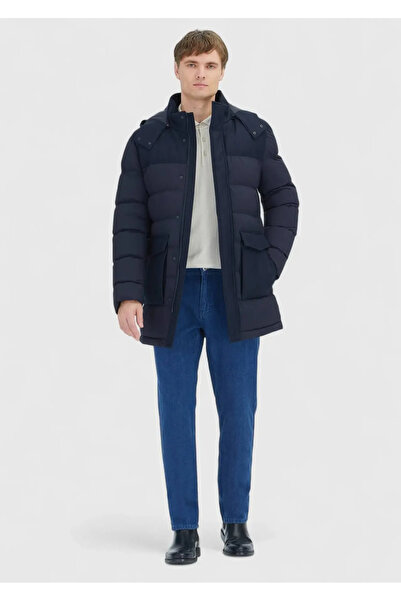 Ramsey Navy Blue Regular Fit Hooded Classic Woven Coat