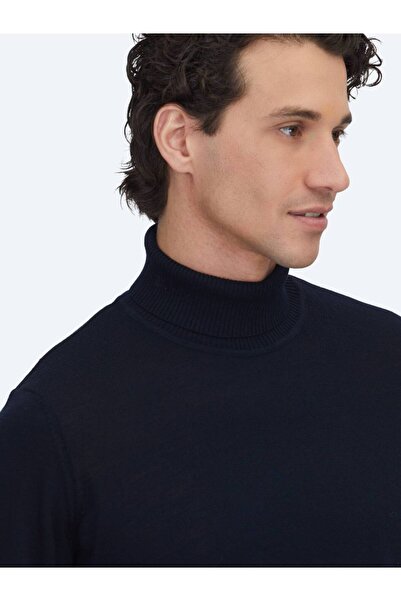 Kip Πλεκτό πουλόβερ με μείγμα μαλλί ζακάρ με ολόσωμο ζιβάγκο σε μπλε ναυτικό χρώμα