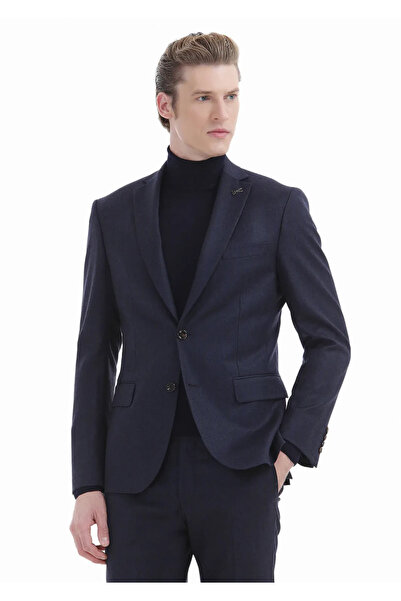 Ramsey Πλεκτό πουλόβερ με ίσιο ζιβάγκο Navy Blue 100% μαλλί