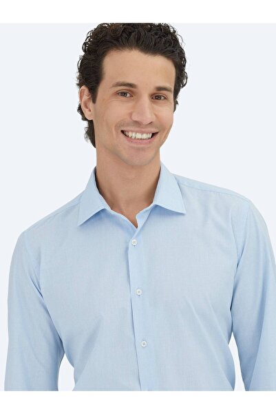 Kip Ανοιχτό μπλε κανονικό πουκάμισο υφασμένο από κλασικό βαμβακερό μείγμα