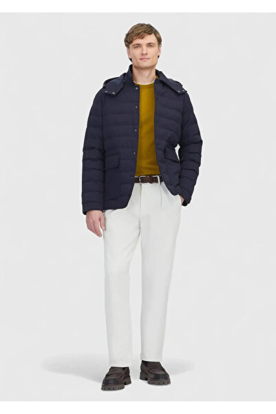 Ramsey Navy Blue Regular Fit Hooded Casual Woven Coat