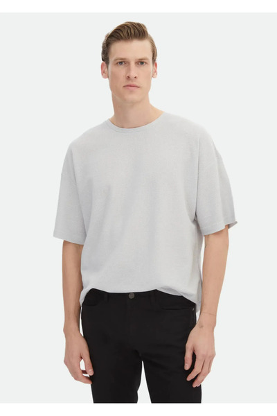 Ramsey Μπλουζάκι Crew Neck Ανοιχτό Γκρι Ζακάρ 100% Βαμβάκι