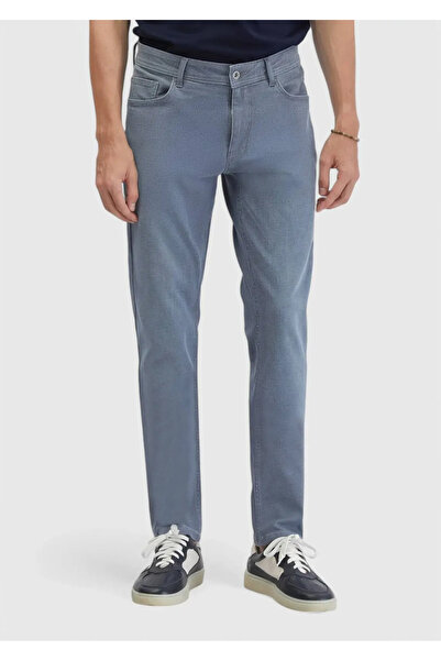 Ramsey Blue Straight Slim Fit Denim Cotton Blended Trousers
