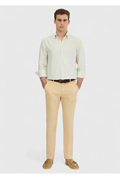 Ramsey Safran Pantaloni casual din amestec de bumbac, cu țesut simplu