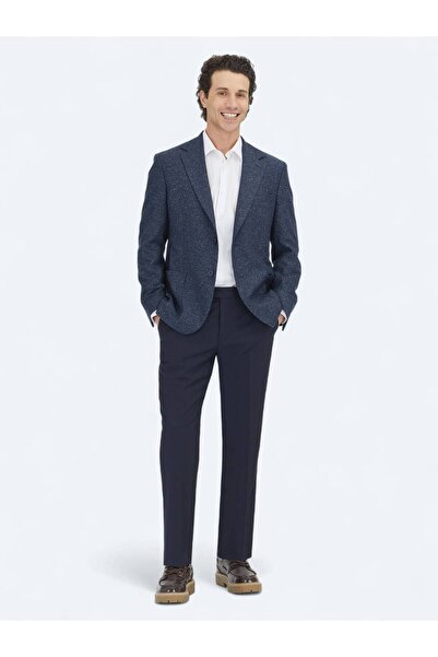 Kip Navy Blue Micro Modern Fit 100% Wool Jacket