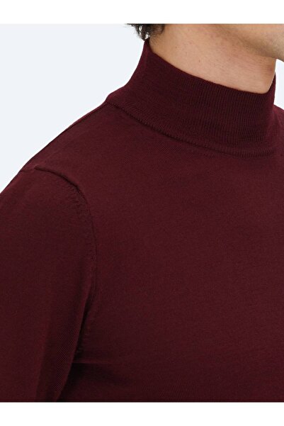 Kip Πουλόβερ από μαλλί με μισό ζιβάγκο μπορντό, μονόχρωμο πλεκτό πουλόβερ από μαλλί