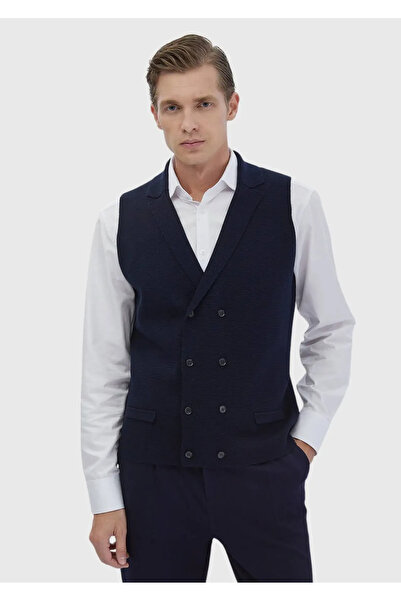 Ramsey Navy Blue Plain Knit Knitwear Vest