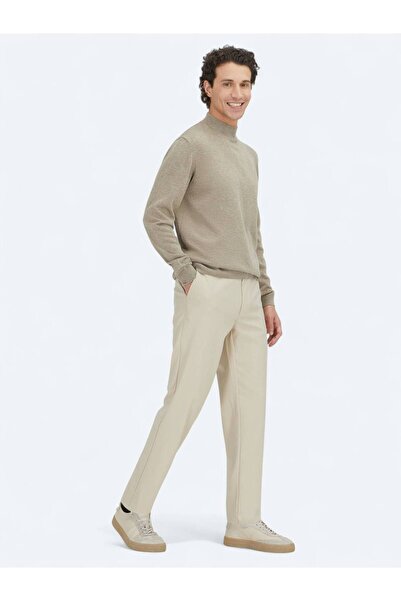 Kip Beige Half Turtleneck Plain Knit Sweater