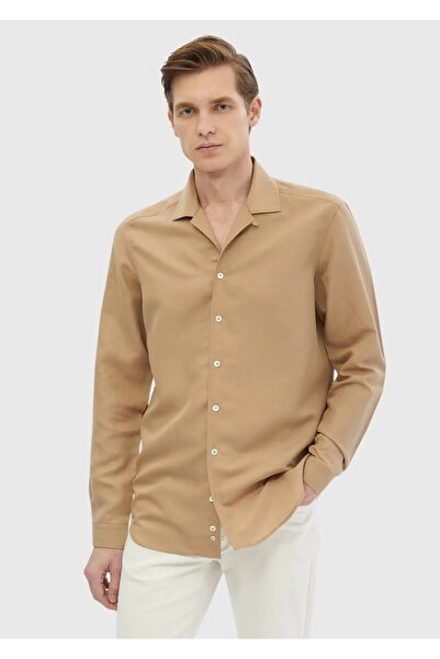 Ramsey Camel Hair Straight Regular Fit Woven Casual Linen Blended Shirt