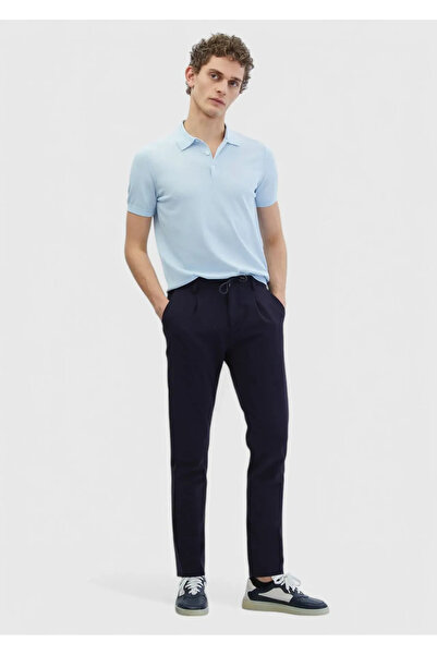 Ramsey Тъмносини ежедневни панталони с обикновена тъкана кройка